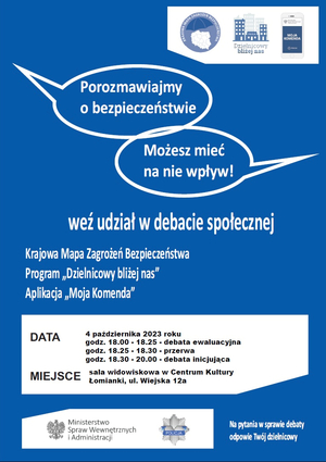 Plakat zapraszający mieszkańców na debatę społeczną