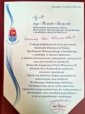 Gratulacje od Komendanta Rejonowego Policji Warszawa III